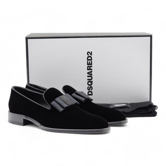 Dsquared2 Bow Detail Velvet Loafers in Black 41 $990 - Picture 1 of 8